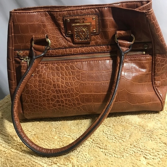 Anne Klein Brown Faux Croc Purse/Bag - Picture 1 of 10